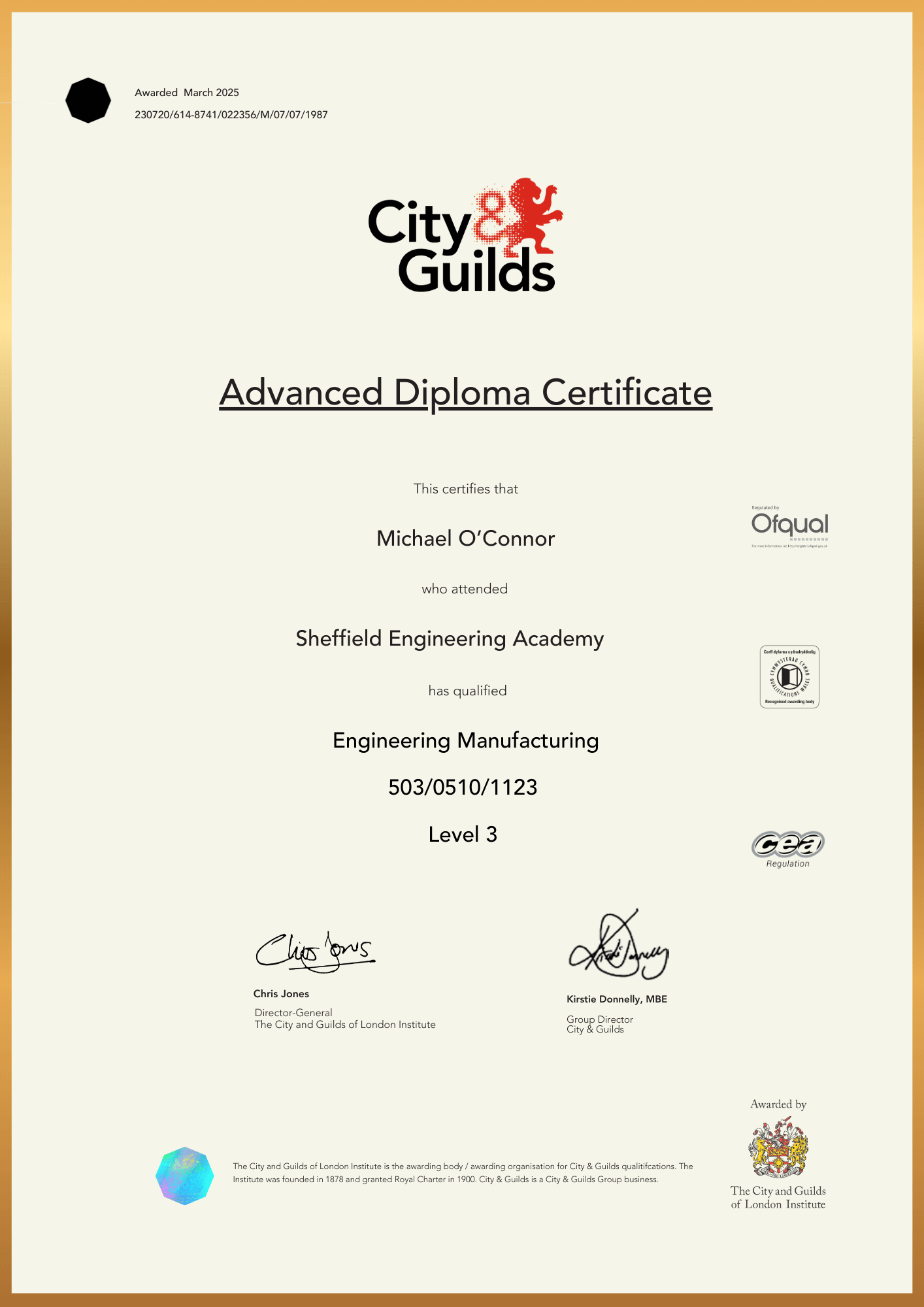 Classic City & Guilds Blank Certificate Template for Learner Recognition